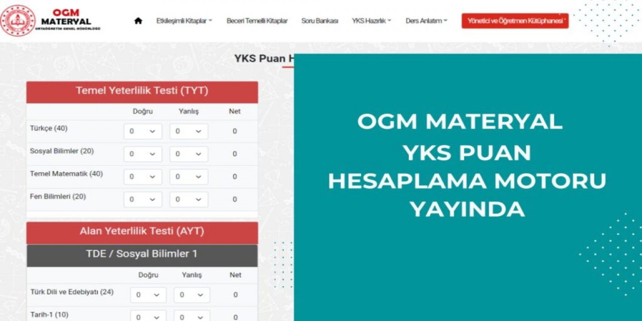 MEB YKS Puanı Hesaplama Botu Sayfası Açıldı.
