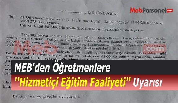 MEB'den Öğretmenlere ''Hizmetiçi Eğitim Faaliyeti'' Uyarısı