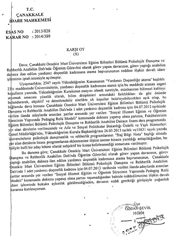 Yardımcı doçentlik ilanına iptal kararı