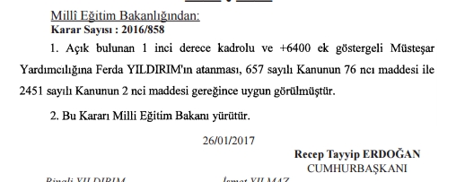 MEB Müsteşar  Yardımcılığı Ataması Yapıldı