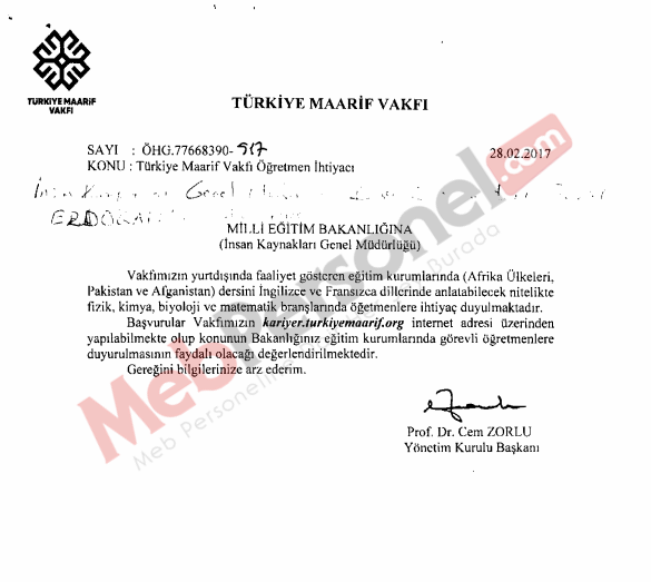 MEB'den ''Öğretmen İhtiyacı'' Yazısı