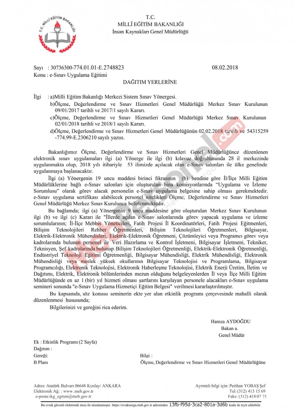 MEB'den ''e-Sınav Uygulama Eğitimi'' Yazısı