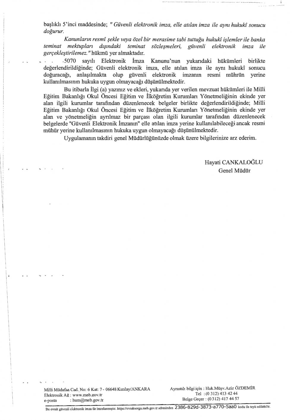 MEB'den ''e-İmzalı Belgeler'' Yazısı