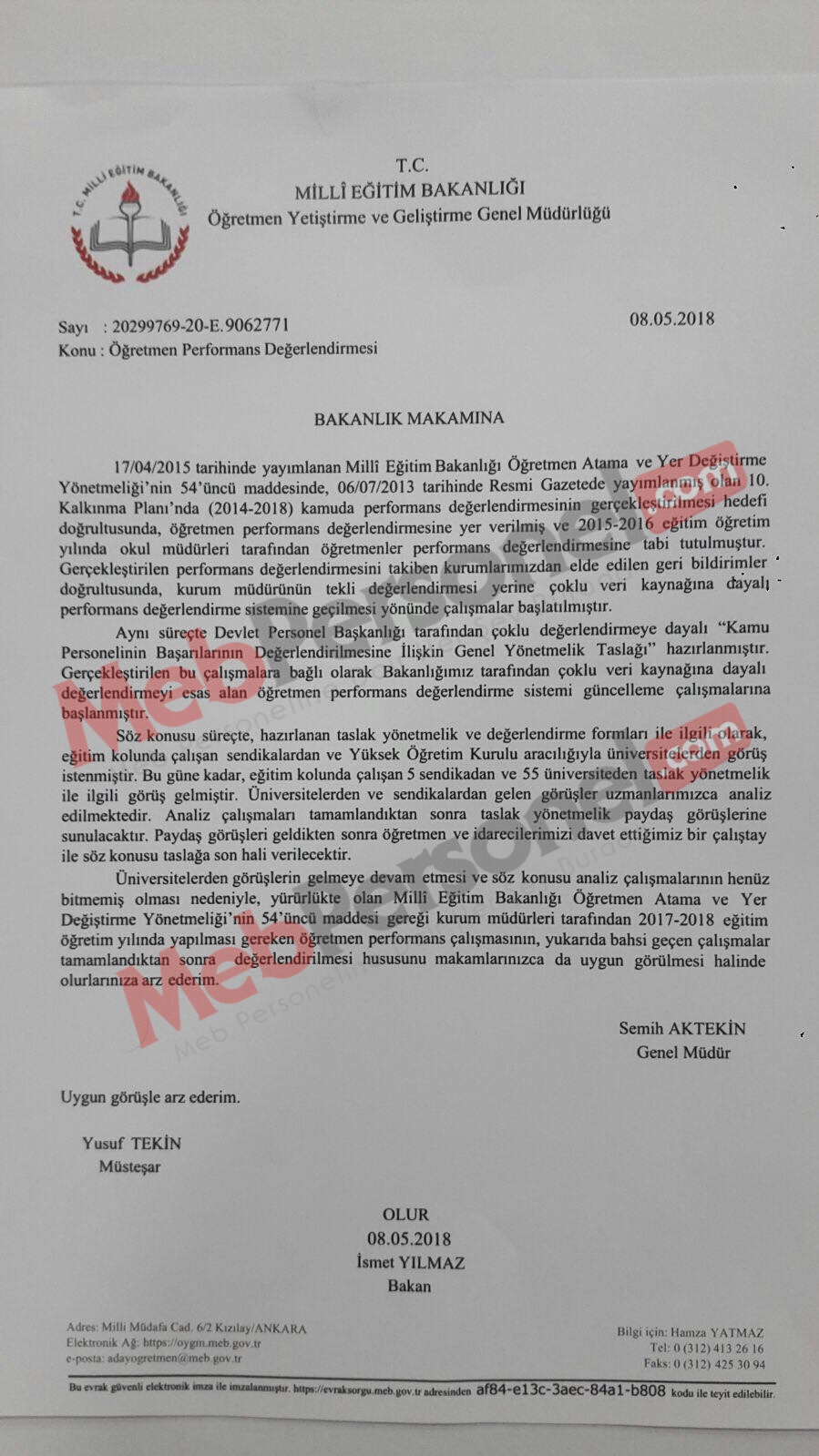 MEB�den Önemli Açıklama ��Öğretmenlere Performans Değerlendirmesi Bu