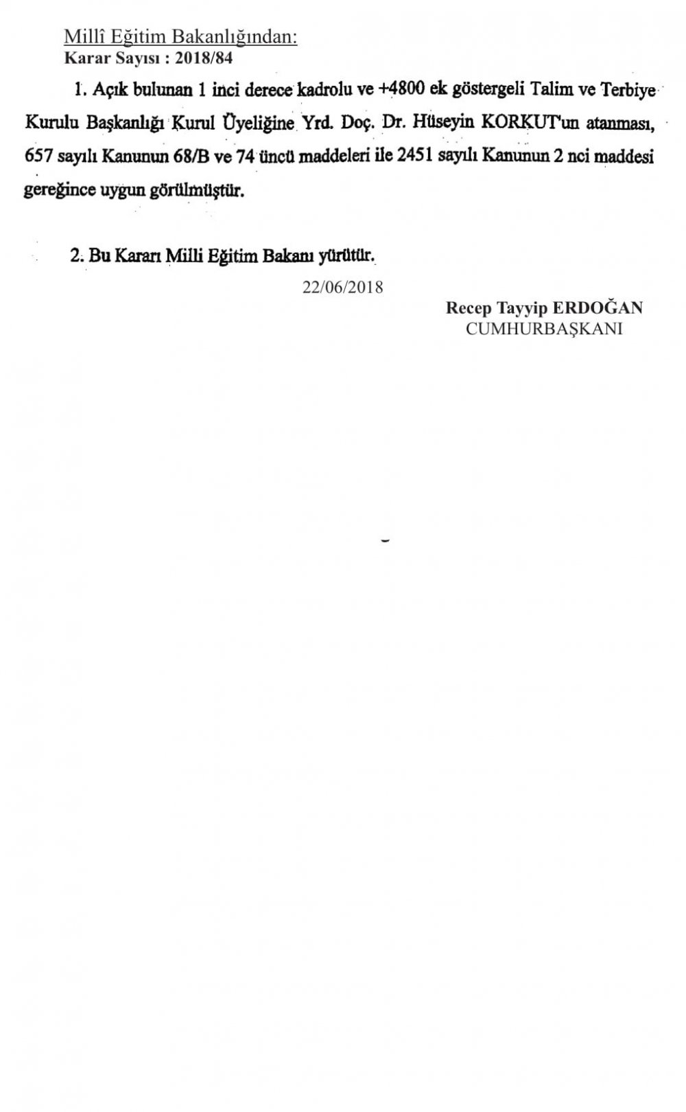 Talim ve Terbiye Kurulu Başkanlığına Yeni Atama Yapıldı