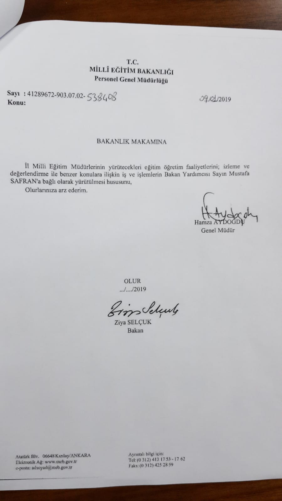 İL MİLLİ EĞİTİM MÜDÜRLERİ BAKAN YARDIMCISI MUSTAFA SAFRAN’A BAĞLANDI