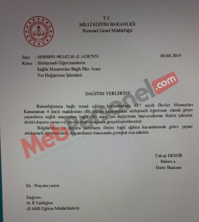 Sözleşmeli Öğretmenlere Sağlık Özrüne Bağlı Tayin Hakkı Verildi