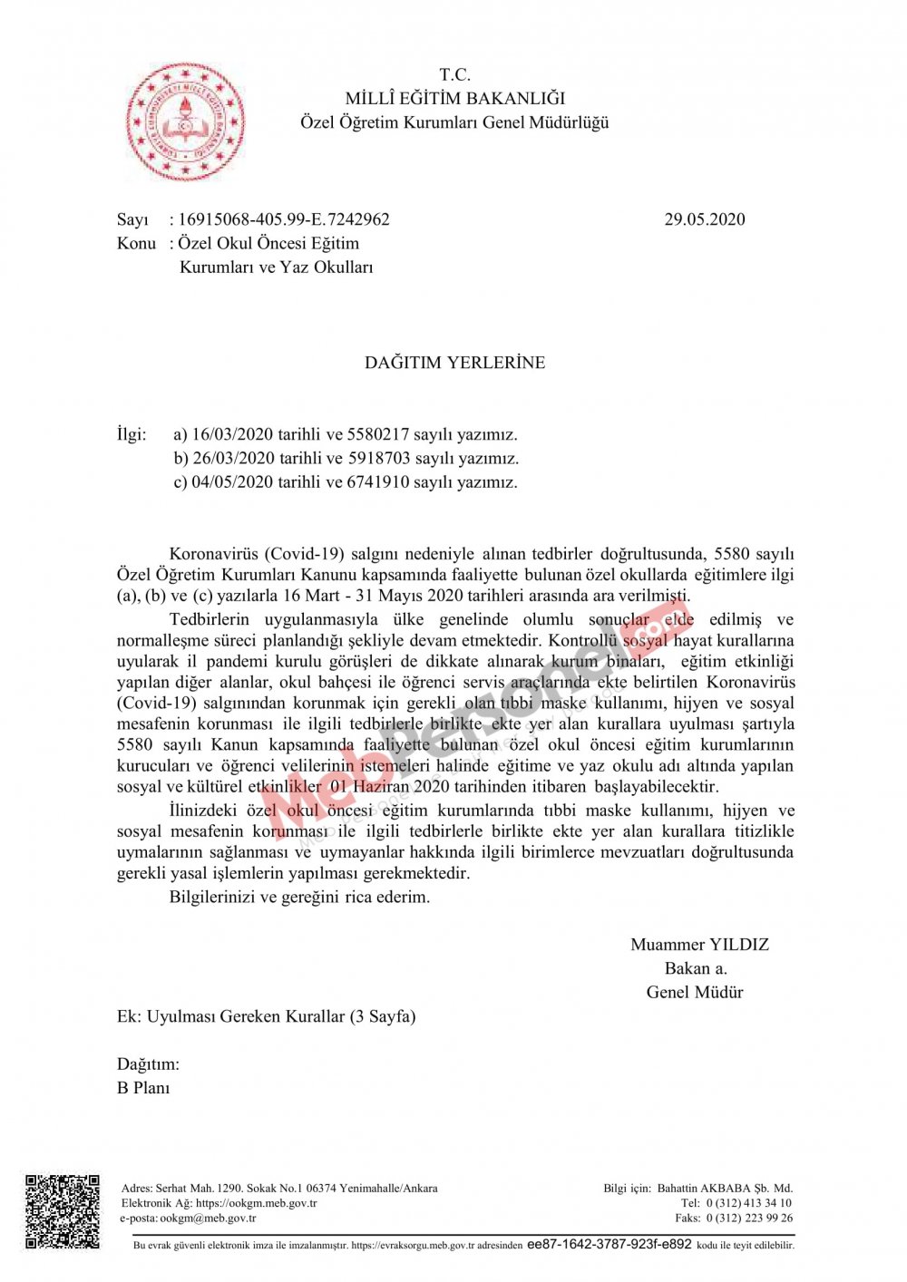 MEB'den ''Özel Okul Öncesi Eğitim Kurumları ve Yaz Okulları'' Hakkında Açıklama (Resmi Yazı)