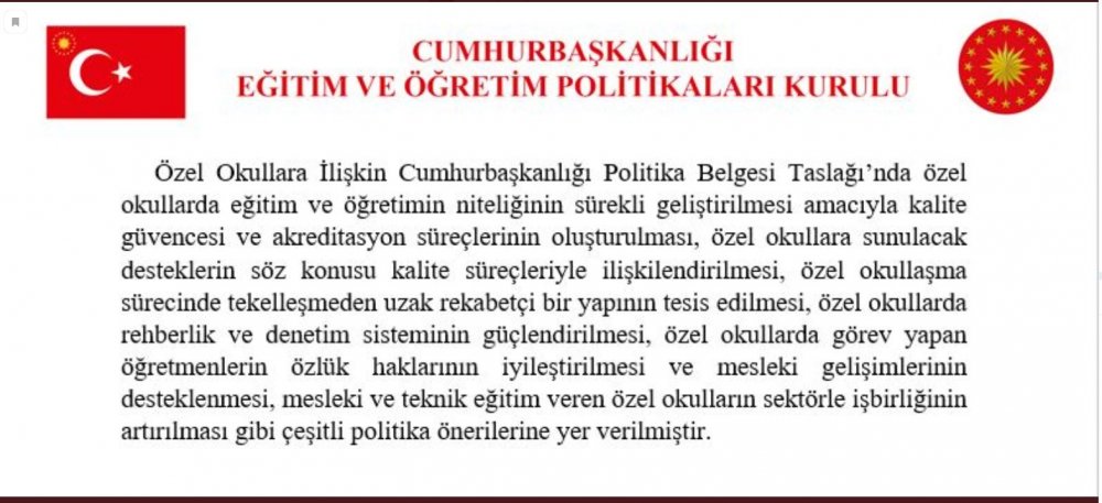 Özel okullara ilişkin eğitim-öğretim politikaları taslağı