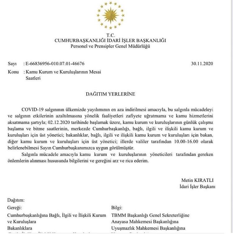 Kamu Kurum ve Kuruluşlarının Mesai Saatleri